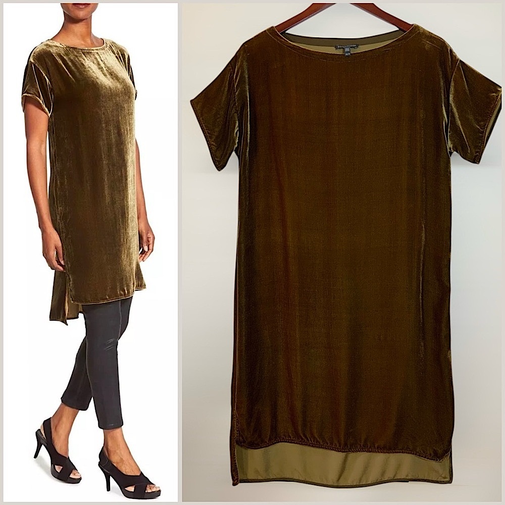 Elieen Fisher Serpentine Velvet‎ Bateau Neck Tunic Dress XS